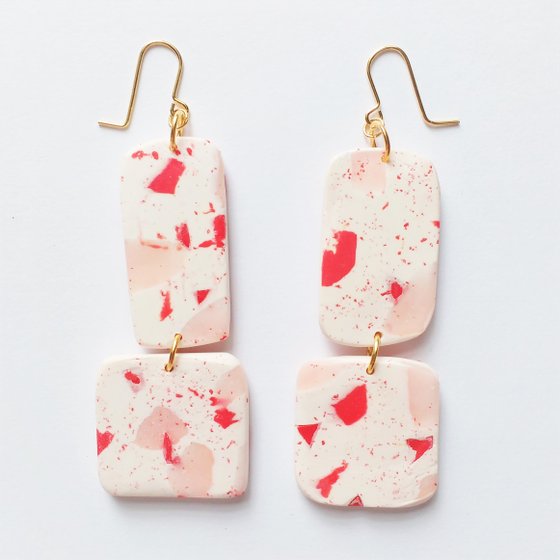 Image of Look Lauren Terrazzo Tiles Earrings in Pink and Red